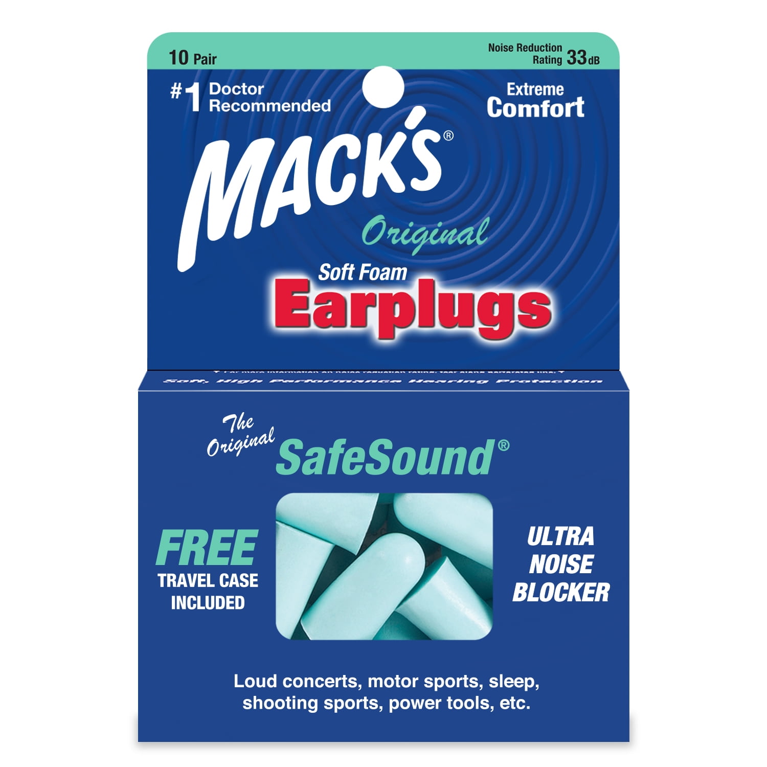 Mack's Original Soft Foam Earplugs, 10 Pair 33B Highest NRR