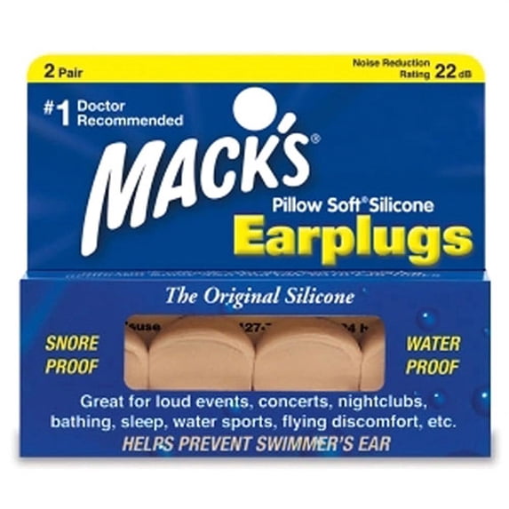 Mack's Pillow Soft Silicone Earplugs – 2 Pair, Beige – The Original Moldable Silicone Putty Ear Plugs for Sleeping, Snoring, Swimming, Travel, Concerts and Studying | Made in