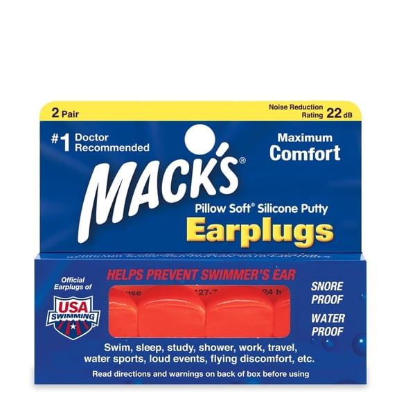 Mack's Pillow Soft Silicone Earplugs – 2 Pair, Orange – The Original Moldable Silicone Putty Ear Plugs for Sleeping, Snoring, Swimming, Travel, Concerts and Studying | Made in USA