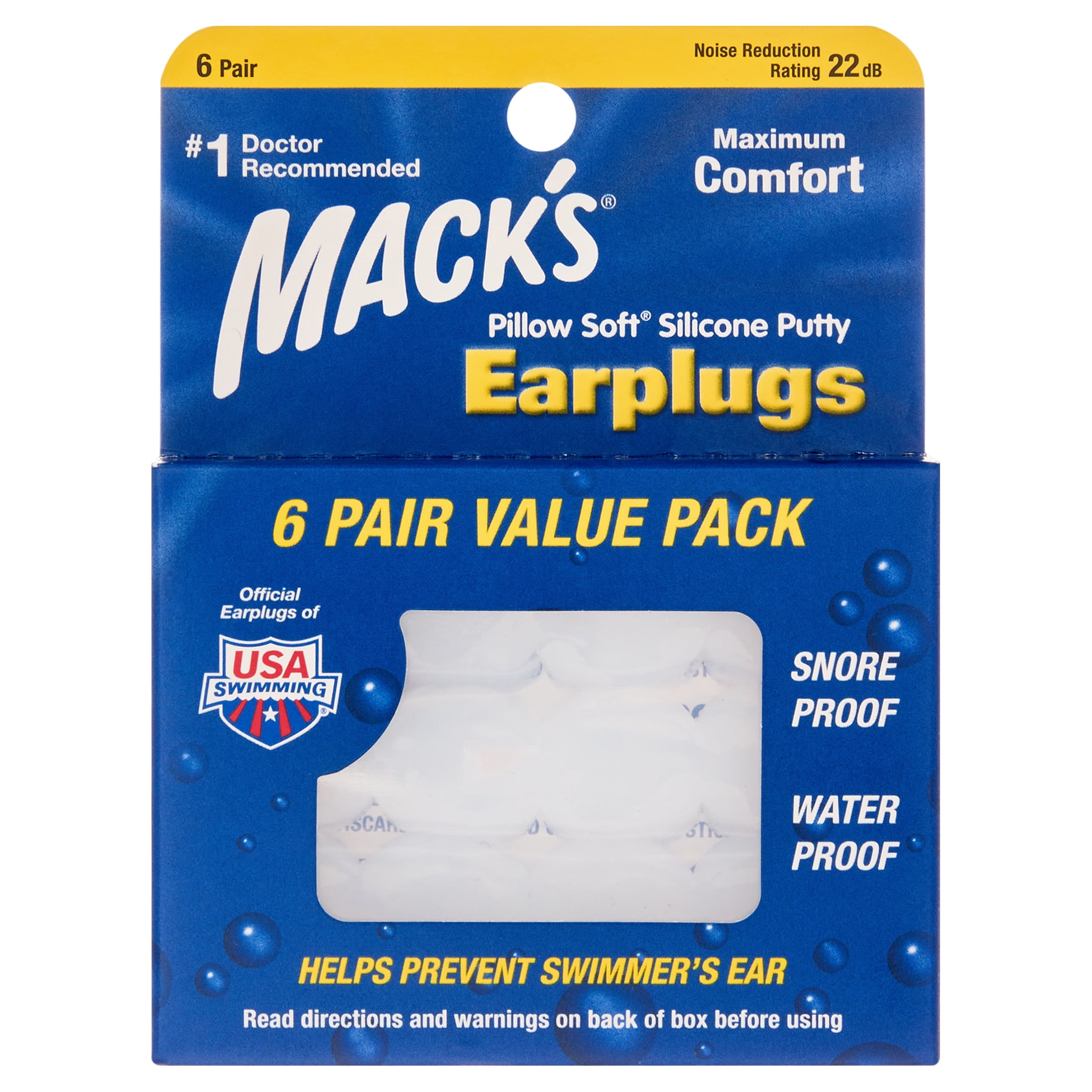 Mack's Pillow Soft Silicone Earplugs 6 Pair Value Pack Original
