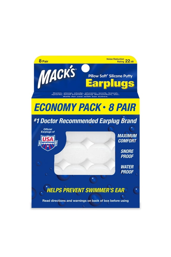 Pillow Soft Silicone Earplugs, 8 Pair - The Original Moldable Silicone Putty Ear Plugs for Sleeping, Snoring, Swimming, Travel, Concerts and Studying | Made in USA