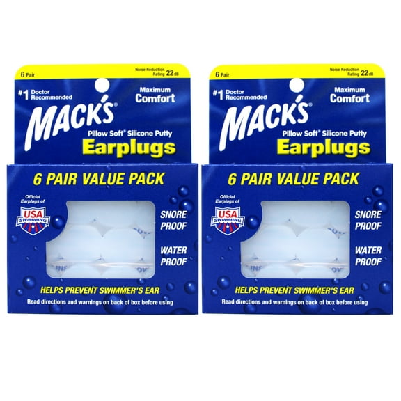 Mack's Pillow Soft Silicone Earplugs, Value Pack - The Original Moldable Silicone Putty Ear Plugs for Sleeping, Snoring, Swimming, Travel, Concerts and Studying, 6 Pair (Pack of 2)