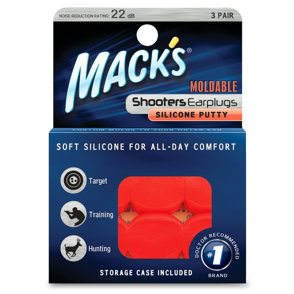 Mack's Shooters Moldable Silicone Putty Earplugs, Orange, 3-Pair