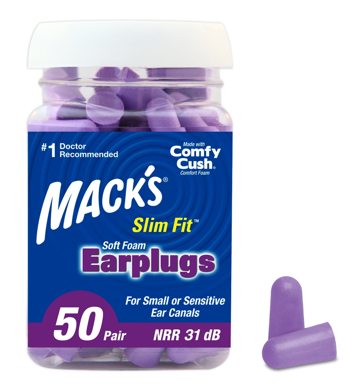 Mack's Slim Fit Soft Foam Earplugs, 50 Pair Small Ear Plugs for Sleeping, Snoring, Traveling