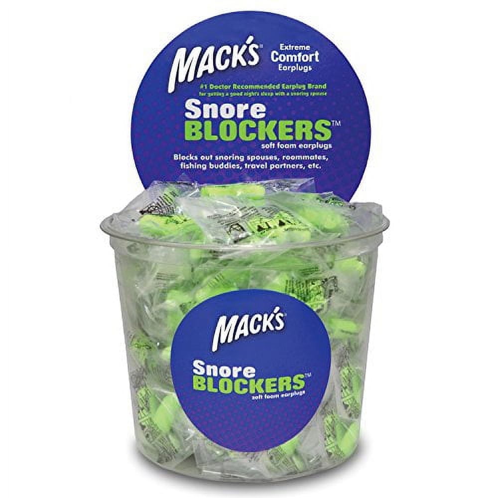 Mack's Snore Blockers Soft Foam Earplugs, 100 Pair Tub – Individually Wrapped – 32 dB High NRR – Comfortable Ear Plugs for Sleeping, Snoring, Loud Noise and Travel