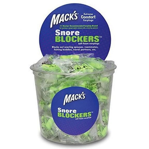 Mack's Snore Blockers Soft Foam Earplugs, 100 Pair Tub Individually Wrapped 32 dB High NRR Comfortable Ear Plugs for Sleeping, Snoring, Loud Noise and Travel