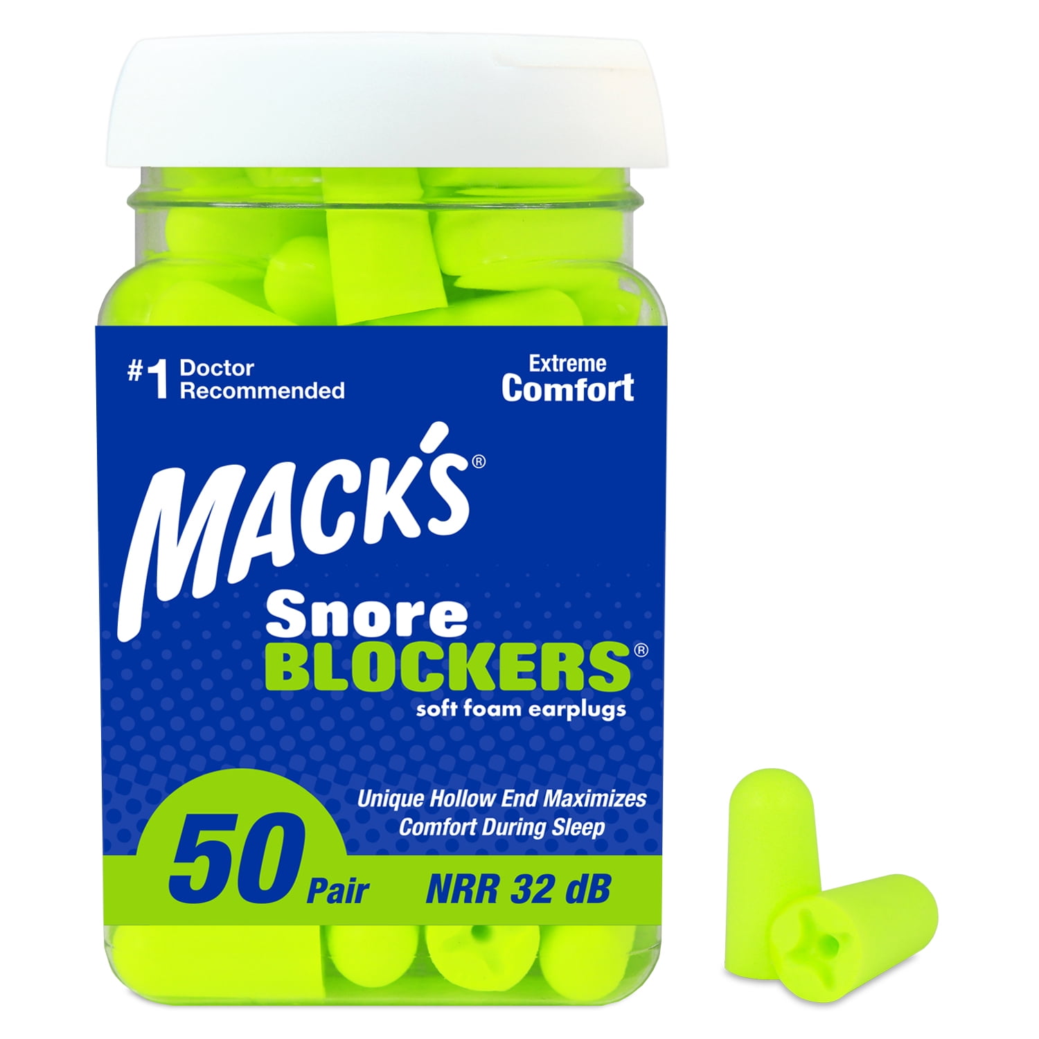 Macks Snore Blockers Soft Foam Earplugs, 50 Pair 32 dB High NRR Comfortable Ear Plugs for Sleeping, Snoring, Loud Noise and Travel