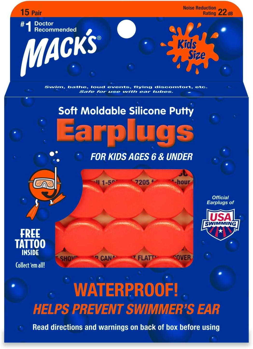 Mack's Soft Moldable Silicone Putty Ear Plugs  Kids Size, 15 Pair  Comfortable Small Earplugs for Swimming, Bathing, Travel, Loud Events and Flying | Made in USA