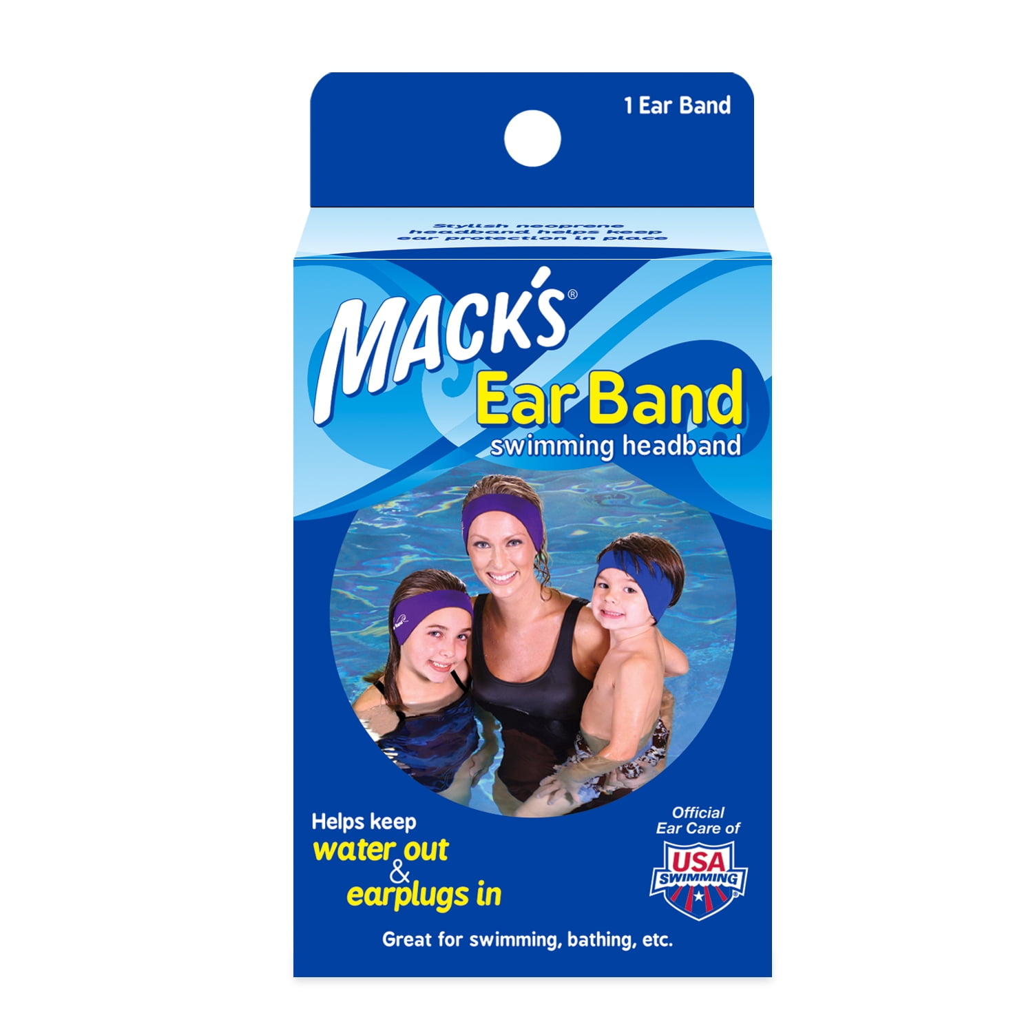 MACK'S Macks Swimming Headband, Best Swimmers Headband - Doctor Recommended to Keep Water Out and Hold Ear Plugs in - Official Swimming Ear Band of USA Swimming