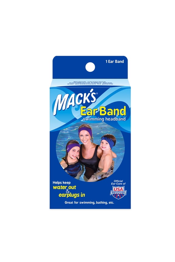 Macks Swimming Headband, Best Swimmers Headband - Doctor Recommended to Keep Water Out and Hold Ear Plugs in - Official Swimming Ear Band of USA Swimming