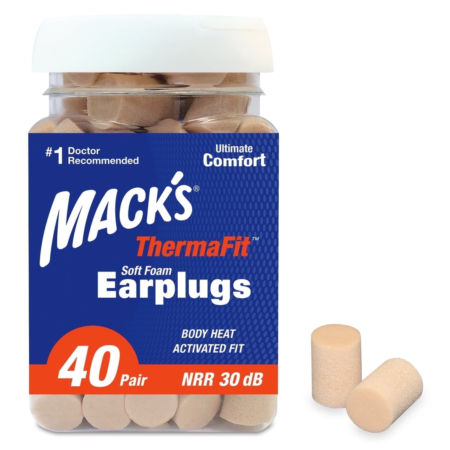Macks ThermaFit Soft Foam Earplugs, 40 Pair - Comfortable Ear Plugs for Sleeping, Snoring, Work, Travel \u0026 Loud Events | Made in USA | Newly Upgraded and Improved