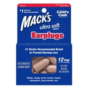 Macks Ultra Soft Foam Earplugs, 12 Pair - 33dB Highest NRR, Comfortable Ear Plugs for Sleeping, Snoring, Travel, Concerts, Studying, Loud Noise, Work