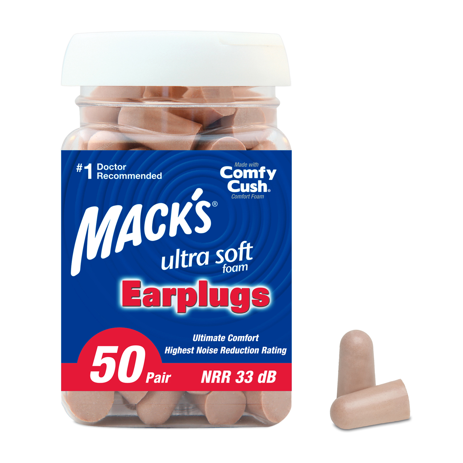 Mack's Ultra Soft Foam Earplugs, 50 Pair - 33dB Highest NRR, Comfortable Ear Plugs for Sleeping, Snoring, Travel, Concerts, Studying, Loud Noise, Work | Made in USA - image 1 of 8