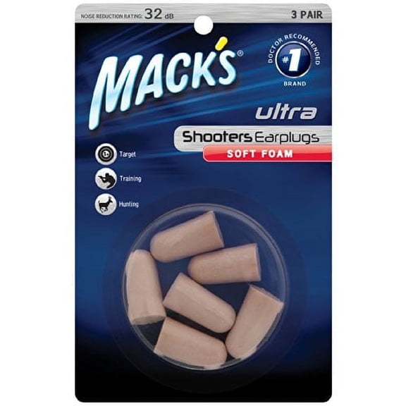 Mack's Ultra Soft Foam Shooting Earplugs, 3 Pair - 32 dB High NRR, Comfortable Ear Plugs for Hunting, Tactical, Target, Skeet and Trap Shooting