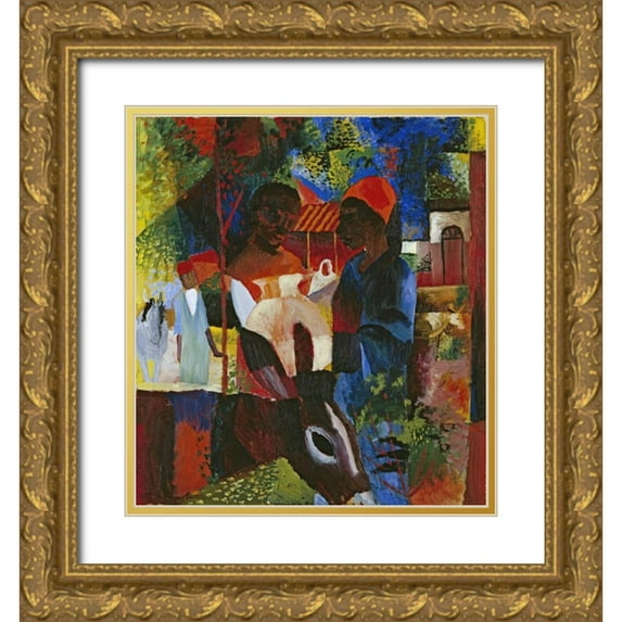 Macke, August 12x13 Gold Ornate Wood Framed with Double Matting Museum Art Print Titled - A Market In Tunis