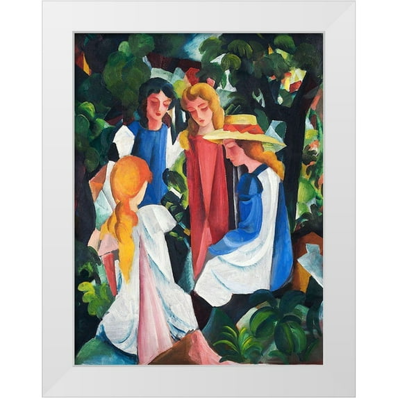 Macke, August 15x18 White Modern Wood Framed Museum Art Print Titled - Four Girls