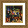 thumbnail image 1 of Macke, August 20x20 Gold Ornate Wood Framed with Double Matting Museum Art Print Titled - Landscape with Cows-Sailboat-and Painted-in Figures, 1 of 4
