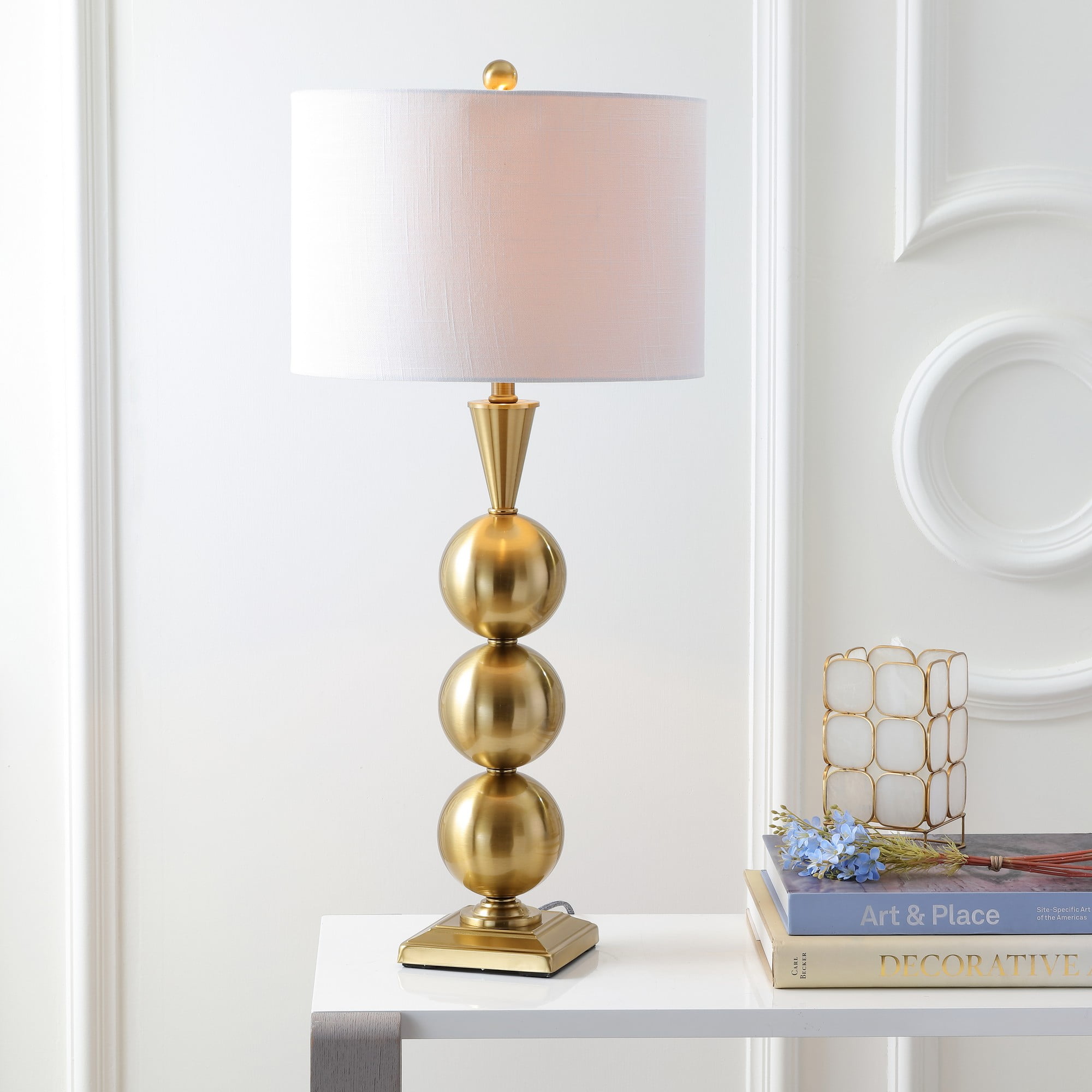 Mackenzie 33" Gold Metal Table Lamp with White Shade