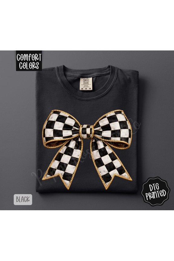 Mackenzie Bow Shirt Trendy Coquette Bow TShirt Preppy Bow Shirt Cute Black and White Bow T