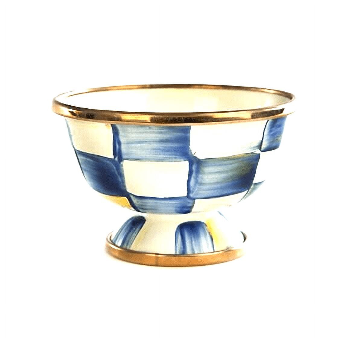 MacKenzie-Childs Enamel Dipping Bowl – Small Blue & White Royal Check Serving Bowl For Sauces, Appetizers, Entertaining
