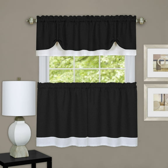 Mackenzie Window Curtain Tier and Valance Set 58x36/58x14 - Black/White
