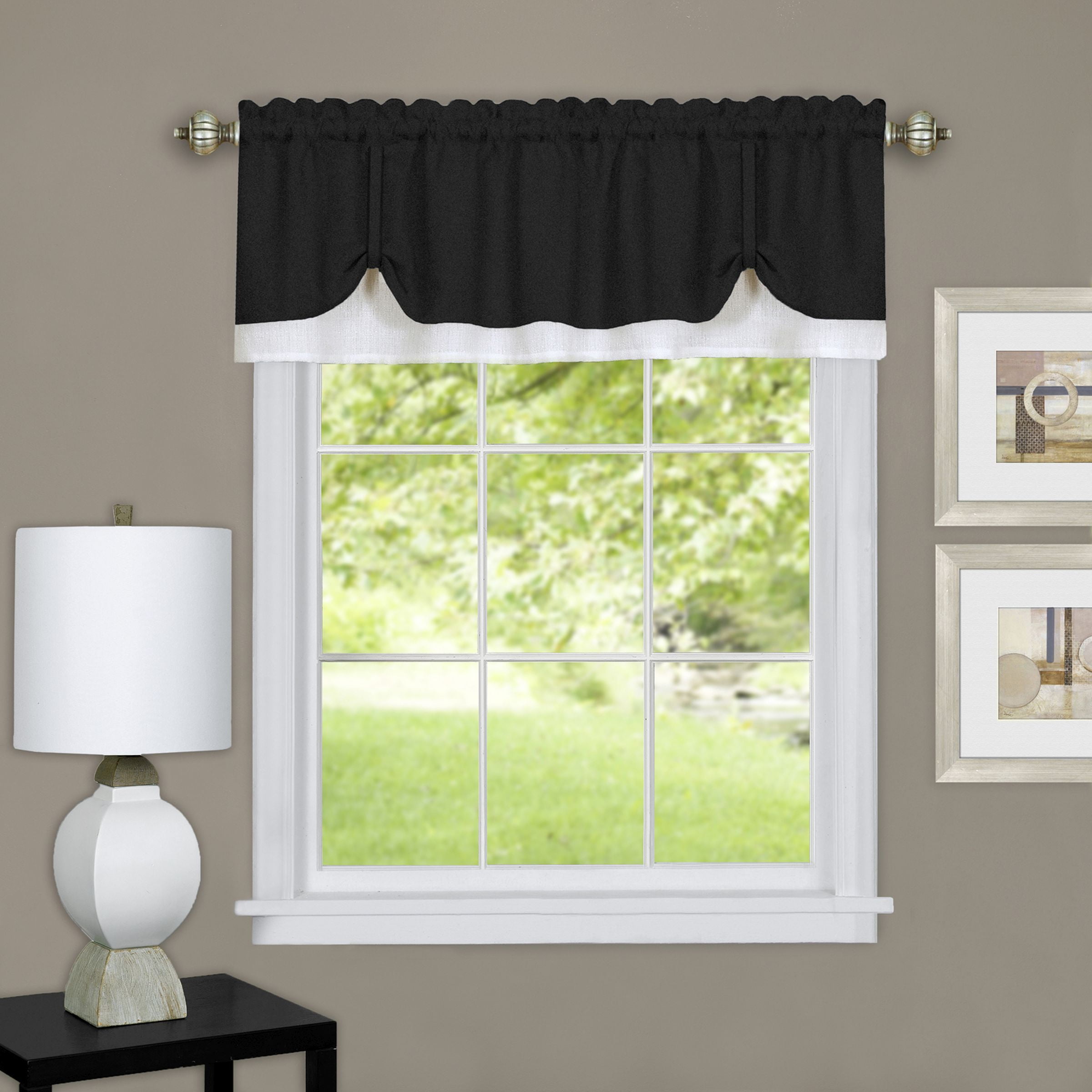 Black and White Polyester Light-Filtering Rod Pocket Valance