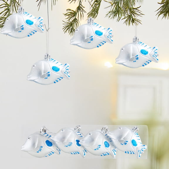 Mackerel Fish Ball Christmas Ornaments 4 – Whimsical Odd Shaped Sparkling Tree Decorations with Hanging Loops for Coastal Nautical Holiday Garland Mantel Xmas Gift Idea Clearance