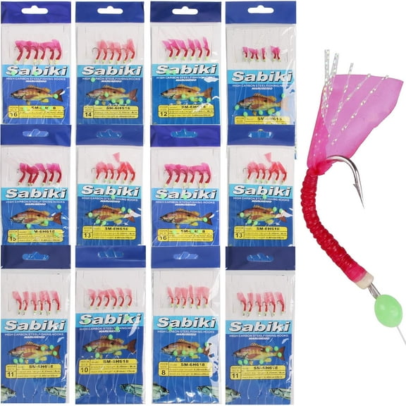 Mackerel Rigs Fishing Bait Rigs Glow 12Pack Assorted Rigged Hook Fishing Rig Lures Hooks with Ball Bearing Swivel Interlock Snap Connector for Freshwater/Saltwater