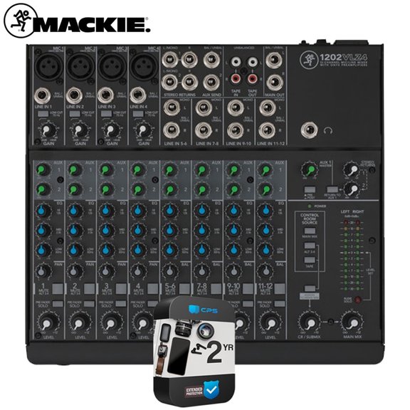 Mackie 1202VLZ4 12-Channel Compact Analog Mixer with 4 Onyx Preamps Bundle with 2YR CPS Enhanced Protection Pack