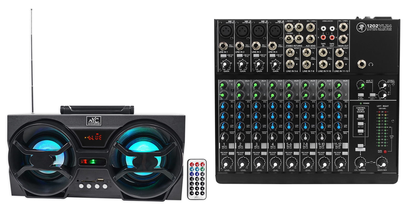 Mackie 1202VLZ4 12-ch Analog Low-Noise Mixer w/ 4 ONYX Preamps + Free Speaker !