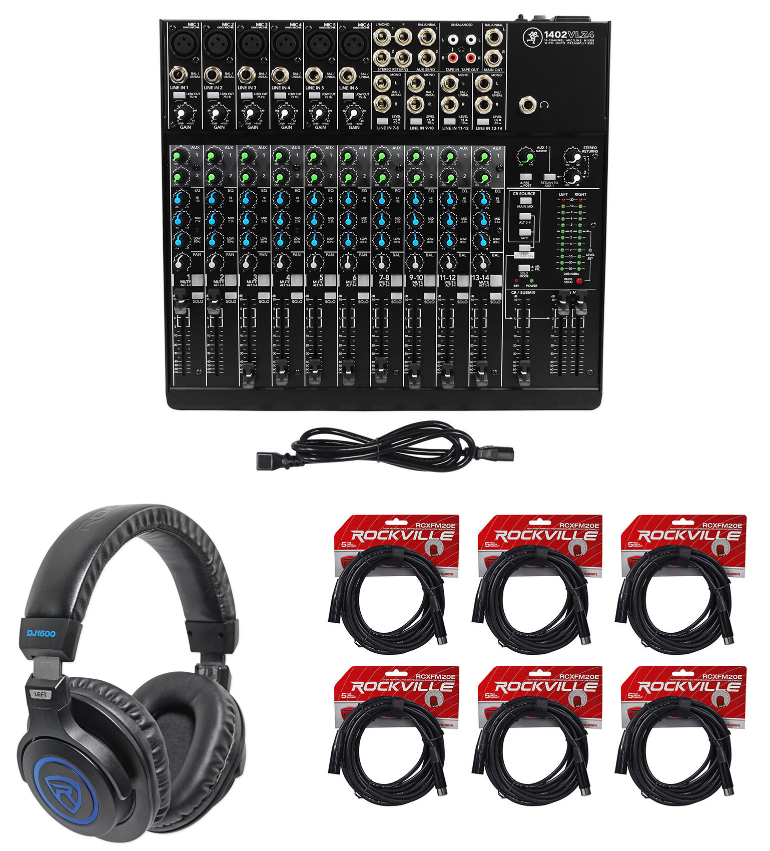 Mackie 1402VLZ4 14-ch Analog Low-Noise Mixer w/ 6 ONYX Preamps+Headphones+Cables - image 1 of 10