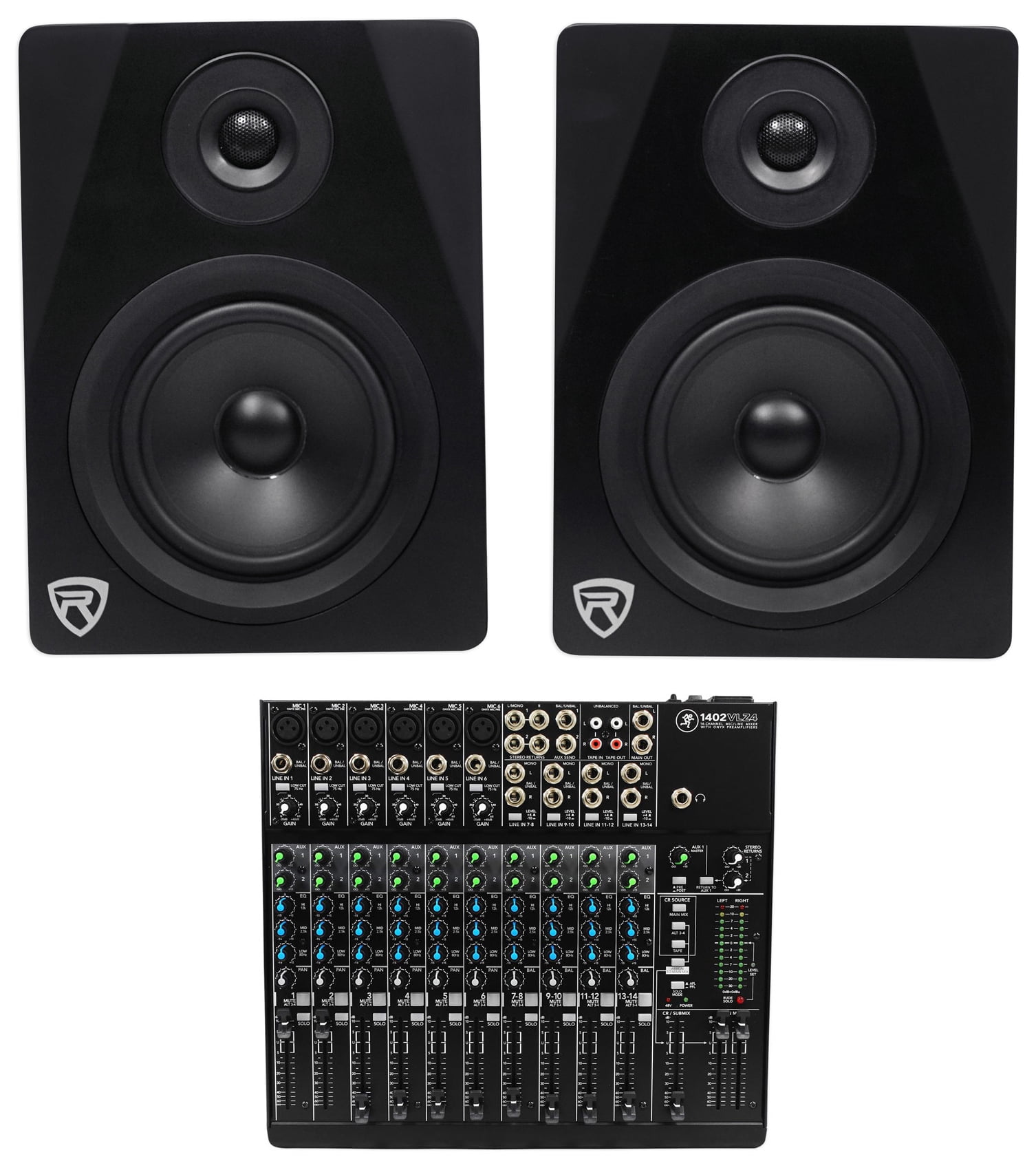 Mackie 1402VLZ4 14-ch. Analog Mixer w/ 6 ONYX Preamps+(2) 5.25" Studio Monitors