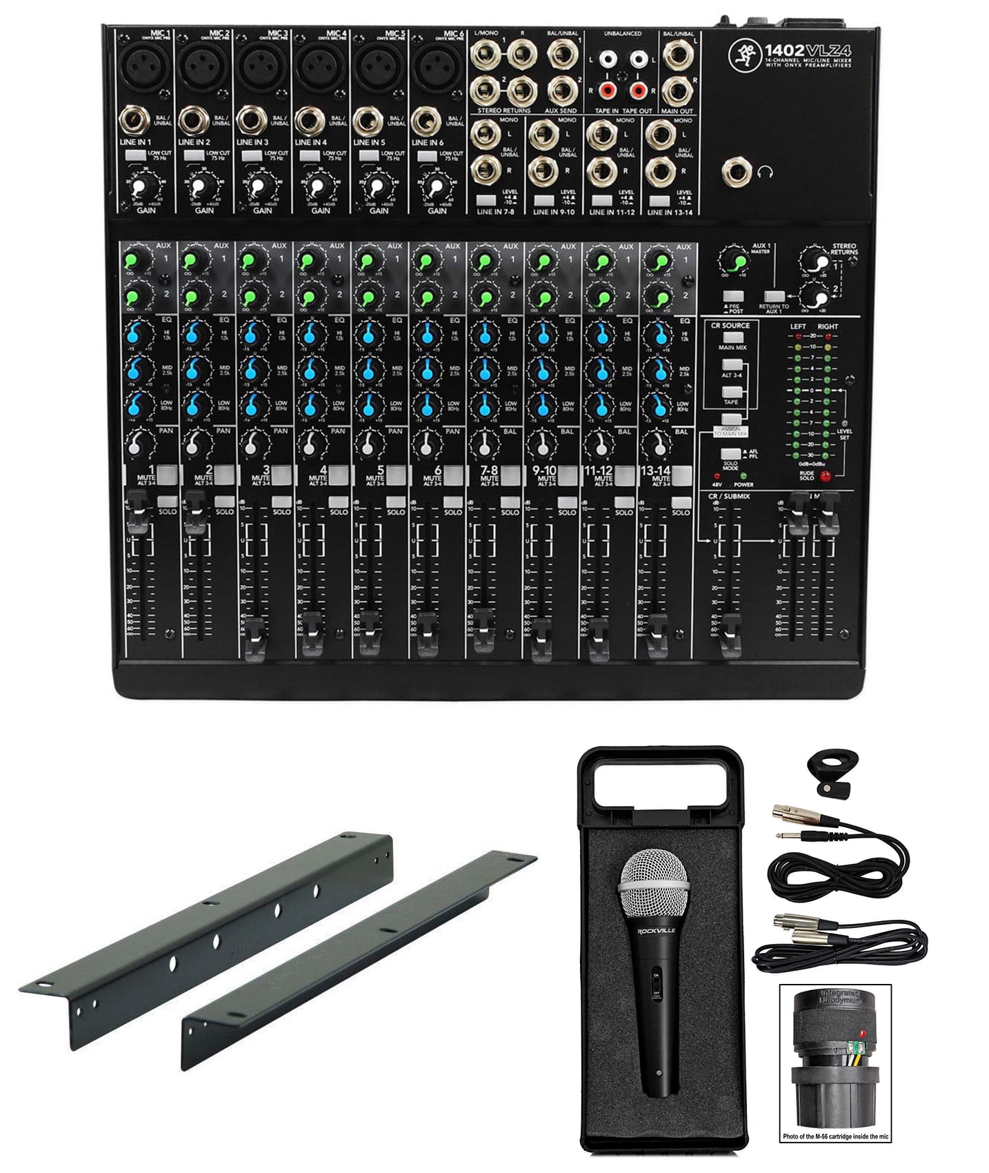 Mackie 1402VLZ4 14-ch. Pro Mixer w/6 ONYX Preamps+RM1402-VLZ Rack Mount Kit+Mic