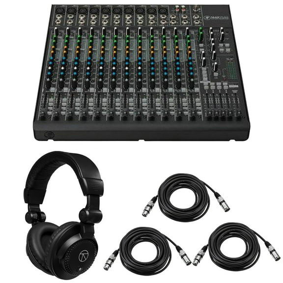 Mackie 1642VLZ4 16-Channel Compact 4-Bus Analog Mixer, Bundle with TAPH100 Headphones and 4x 25' 3-Pin XLR Microphone Cable