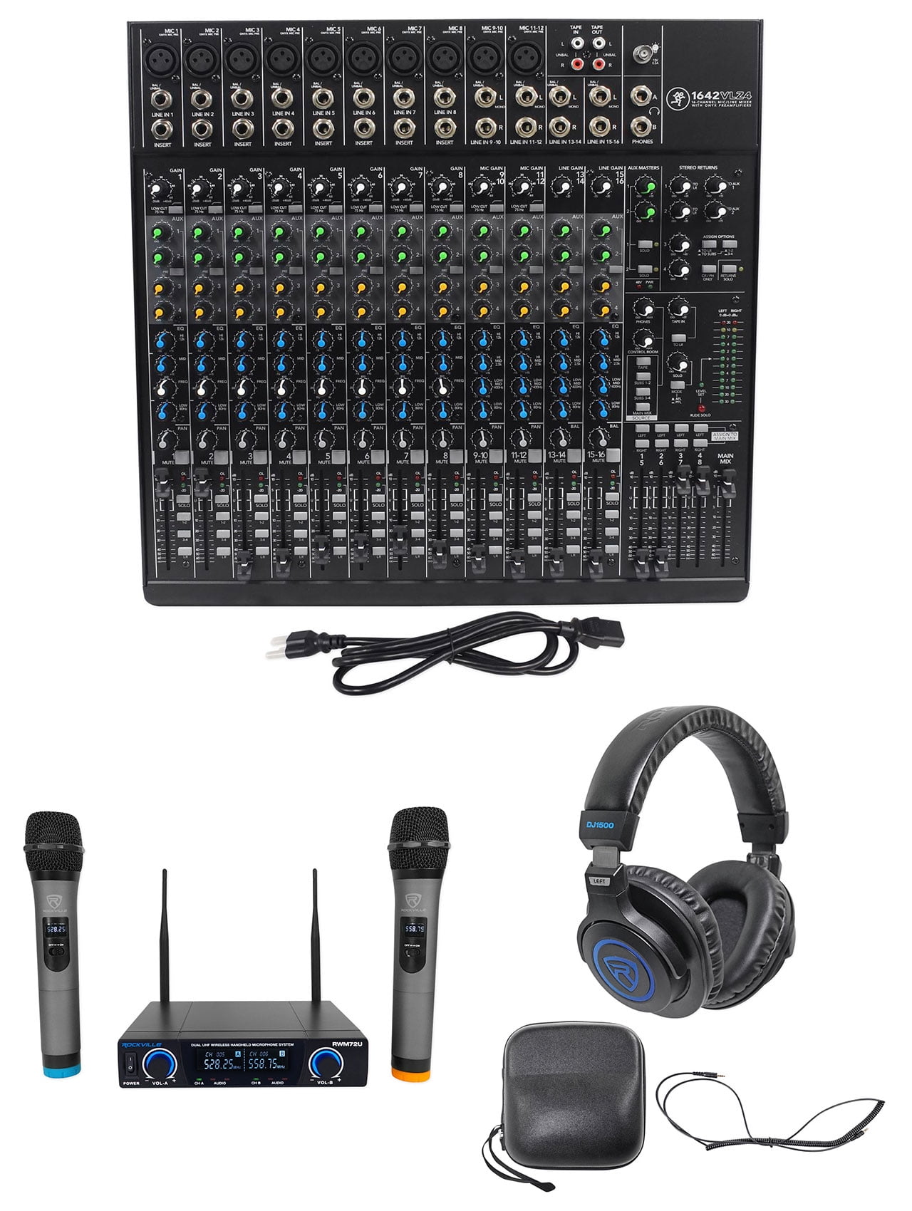 Mackie 1642VLZ4 16-channel Compact Analog Mixer+(2) Wireless Mics+Headphones