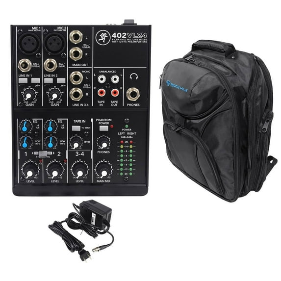 Mackie 402VLZ4 4-channel Compact Analog Mixer w/ 2 ONYX Preamps+Backpack Case