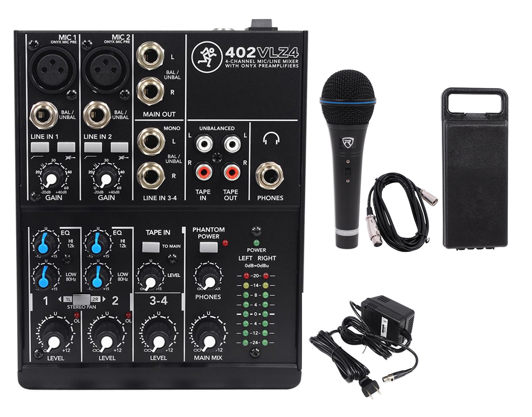 Mackie 402VLZ4 4-channel Compact Mixer w/ 2 ONYX Preamps+Microphone+XLR Cable