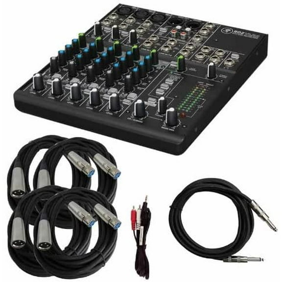 Mackie 802VLZ4 8 Channel Ultra-Compact Analog Mixer with MR DJ Cables Bundle