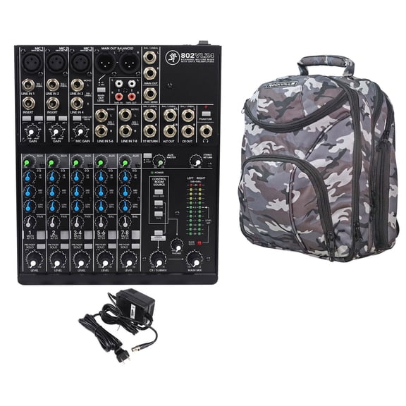 Mackie 802VLZ4 8-channel Compact Analog Mixer w/ 3 ONYX Preamps+CAMOPACK Case