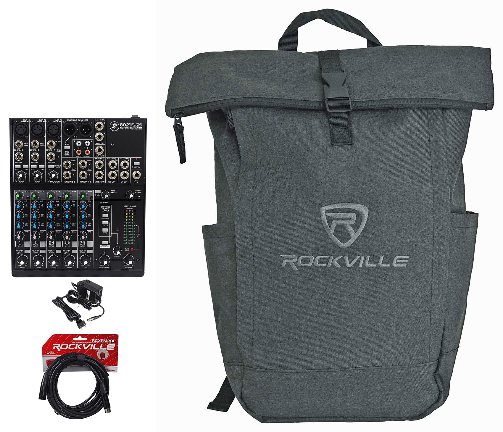 Mackie 802VLZ4 Mixer 8-Channel Compact Analog w/ 3 ONYX Preamps+Backpack+Cable