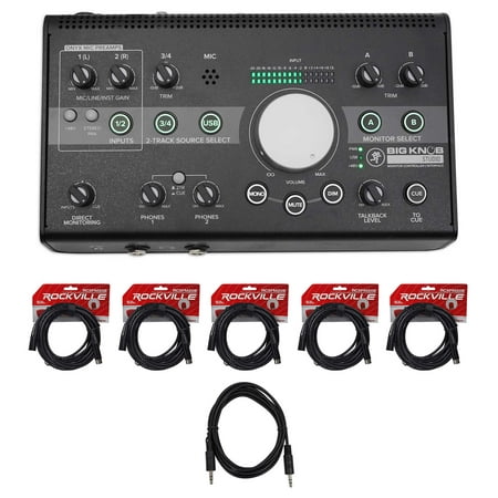Mackie Big Knob Studio 3x2 Monitor Controller 96kHz USB I/O+XLR Cables+AUX Cable