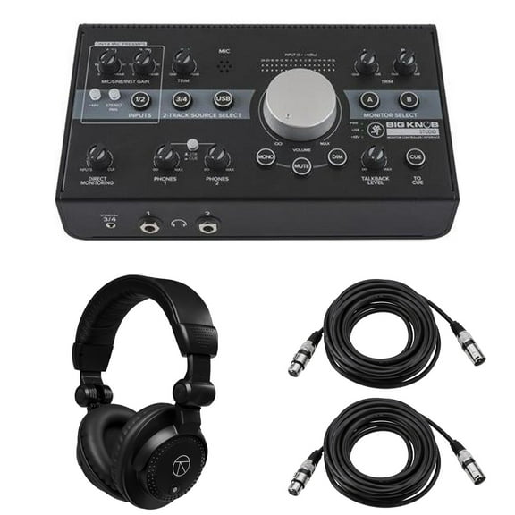Mackie Big Knob Studio 3x2 Monitor Controller and Interface, Bundle with TAPH100 Headphones and 2x XLR Cable