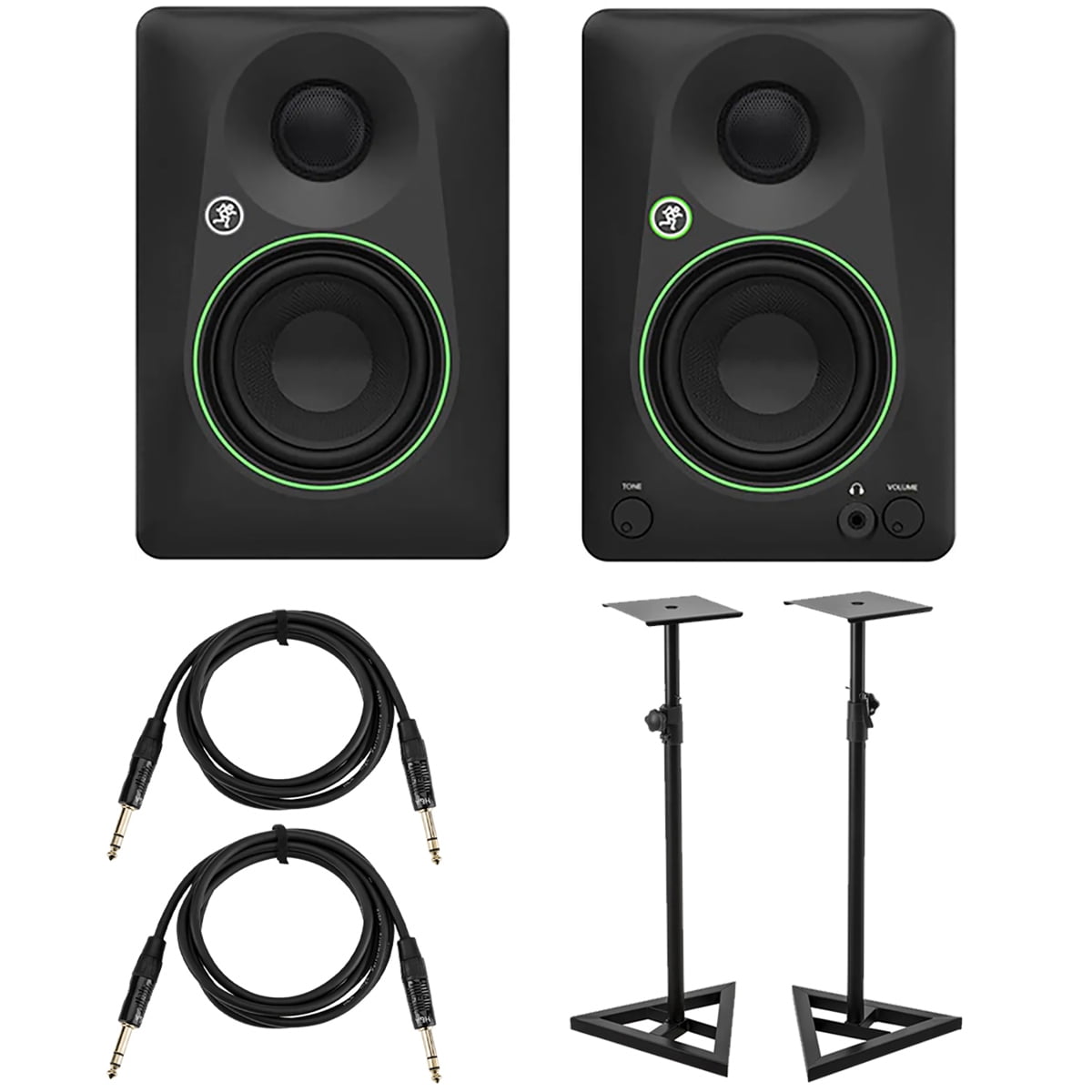 Mackie CR3.5BT 3.5" Creative Reference Bluetooth Powered Studio Monitors, Pair, Black, Bundle with 2x Studio Monitor Stand and 2x 6' Platinum Pro Interconnect Cable
