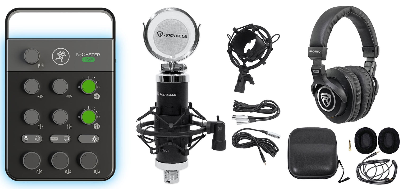 Mackie M Caster Live Streaming Podcasting Smartphone/USB FX Mixer+Mic+Headphones