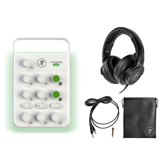 Mackie M Caster Live White Streaming Podcast Phone/USB Mixer+MC-150 Headphones