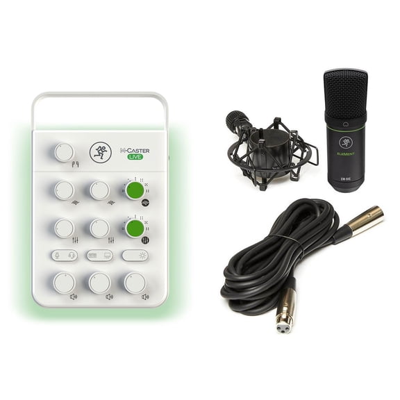 Mackie M Caster Live White Streaming Podcasting Smartphone/USB Mixer+EM-91C Mic