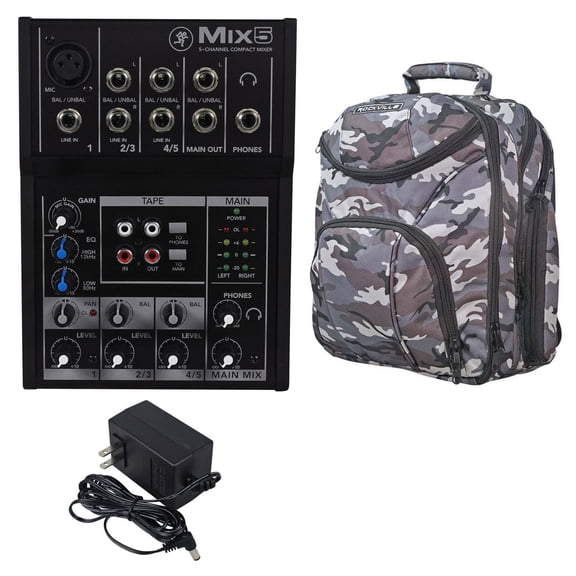 Mackie Mix5 Compact 5 Channel Mixer + CAMOPACK Carry Bag