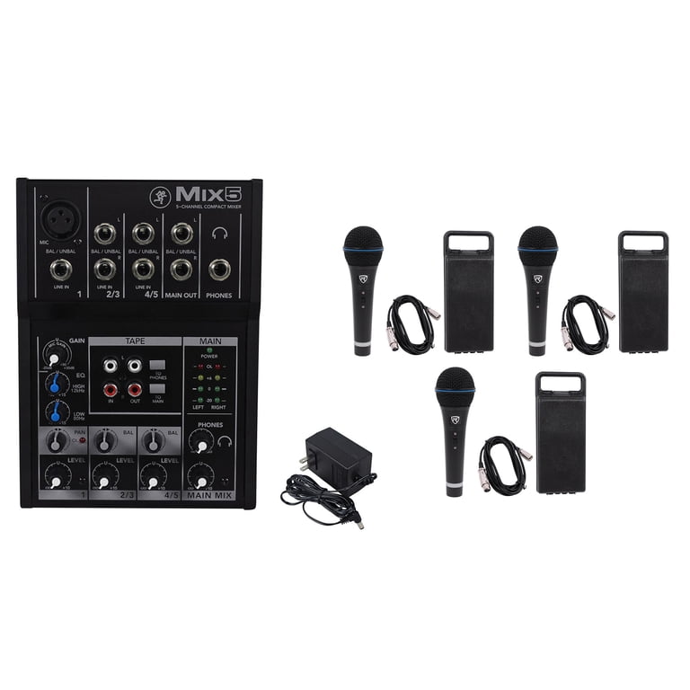Mackie Mix5 Compact 5-Channel PA Mixer+(3) Microphones+(3) XLR