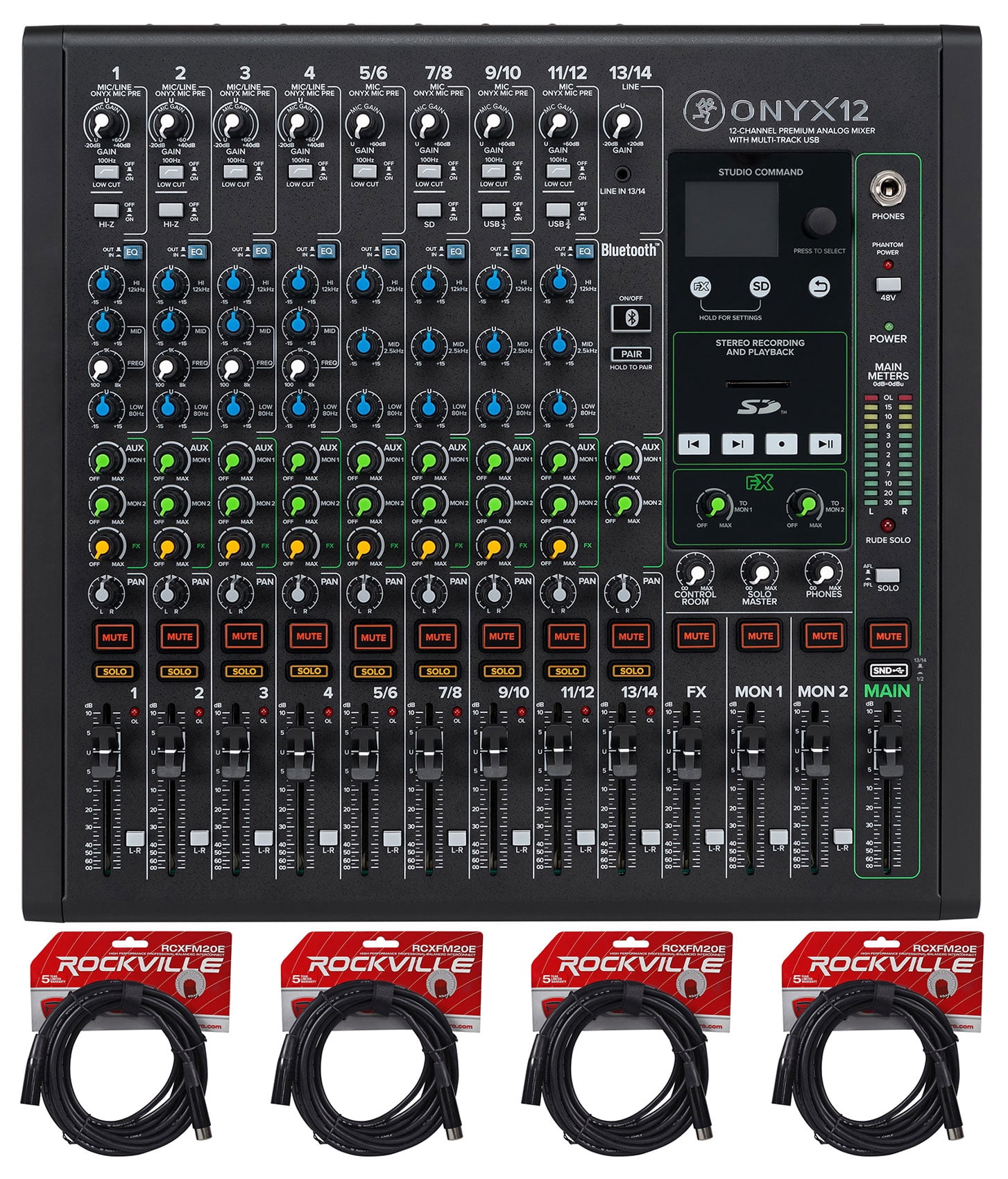 Mackie ONYX12 12-Channel Analog Mixer Multi-Track USB/3-Band EQ+Bluetooth+Cables