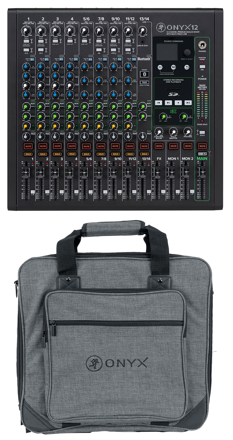Mackie ONYX12 12-Channel Analog Mixer w/USB/3-Band EQ/Bluetooth+Carry Bag